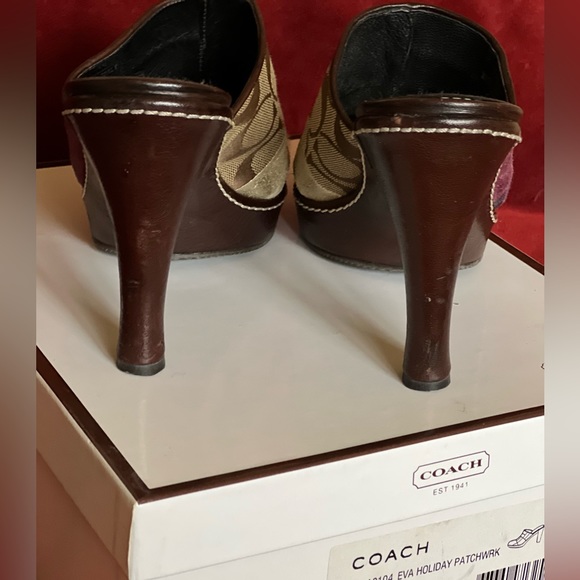 Coach “Eva” Holiday Purple Patchwork with Leopard Print Mules - Size 7.5 - Picture 2 of 6